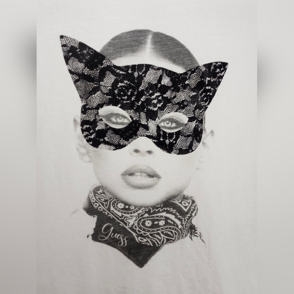 NWOT, Guess Eco,.Black and White Cat Mask Tee. 100% Organic Cotton . Size Medium - Picture 7 of 7